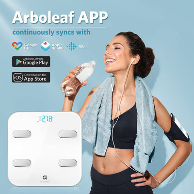Arboleaf Scale for Body Weight, Smart Scale with BMI, Body Fat, Muscle Mass, 26 Metrics Full Body Composition Analyzer, 8-Electrode High Precision Digital Bathroom Scale, Bluetooth Sync, White