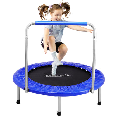 SereneLife 36/40" Foldable Mini Trampoline - Compact Fitness Trampoline for Kids Adults, Exercise Rebounder with Foam Handle, Indoor/Garden Workout Equipment, Max Load 150/220 lbs