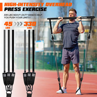 Pilates Bar Kit with Resistance Bands, Heavy Duty Pilates Equipment for Men, Strength Training Bar for Legs, Hip, Back, Arm, Abs, Chest, Shoulders, Portable Home Gym Full Body Workout Equipment