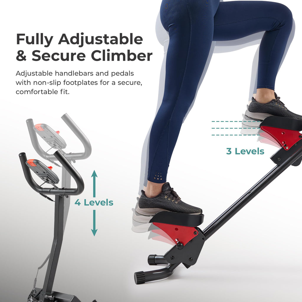 Sunny Health & Fitness Stair Stepper w/Handlebar, Extended Step Range Climber Machine for Legs, Core and Glute Workouts, Connection with Free SunnyFit App