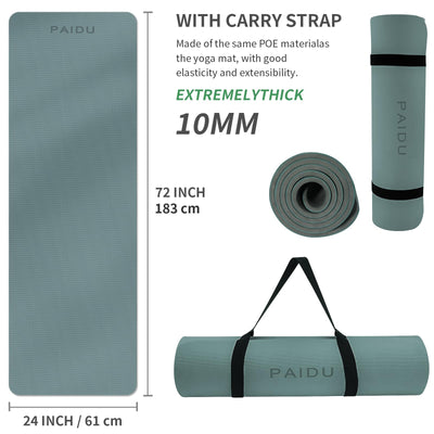 Yoga Mat Non Slip Anti-tear,extra thick-2/5 inch（10MM）High Resiliency Professional POE Yoga Mats for Women Men Kids,72"x24"inch,Workout, Yoga, Pilates and Floor Exercise, with Carrier Strap