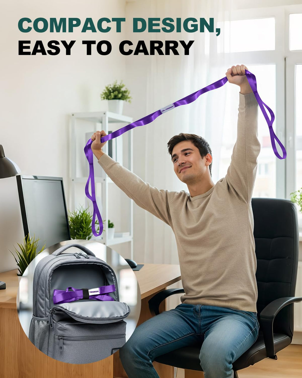 Trideer Stretching Strap Yoga Strap Physical Therapy for Home Workout, Exercise, Pilates and Gymnastics, 10 Loops Non-Elastic Stretch Bands with Aesthetic Packaging for Women & Men