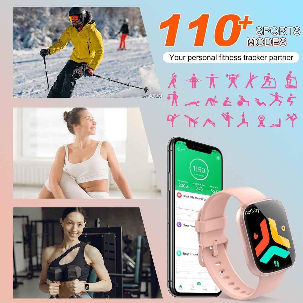 Smart Watch for Men Women(Answer/Make Calls), 1.95" HD Touch Screen Fitness Watch with Sleep Heart Rate Monitor, 110+ Sports Modes, IP68 Waterproof Activity Trackers Compatible with Android iOS, Black