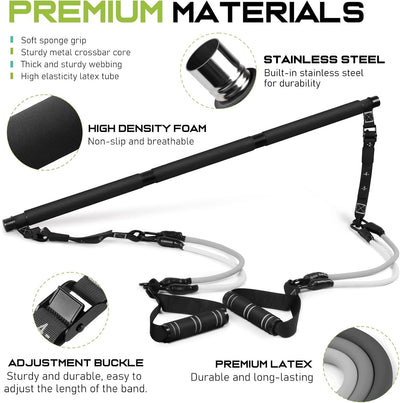 Pilates Bar Kit with Resistance Bands, Multifunctional Pilates Bar for Women & Men with Heavy-Duty Metal Adjustment Buckle, Pilates Home Equipment for Full BodyWorkouts