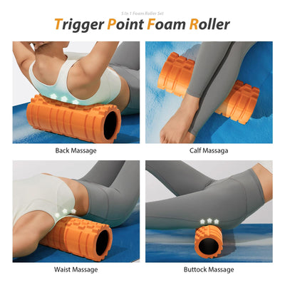 5 in1 Foam Roller Set, Trigger Point Foam Roller, Massage Roller Stick, Massage Ball, Resistance Band for Deep Muscle Massage Pilates Yoga,Fitness Exercise for Whole Body (Black-Red)