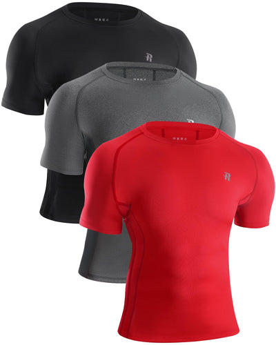 Runhit 3 Pack Men's Compression Shirts Short Sleeve Athletic T Shirt Cool Dry Workout Tops Sports Base Layer Undershirt