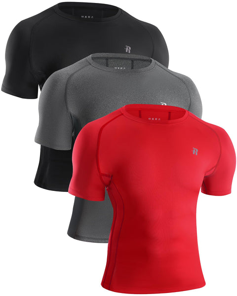 Runhit 3 Pack Men's Compression Shirts Short Sleeve Athletic T Shirt Cool Dry Workout Tops Sports Base Layer Undershirt