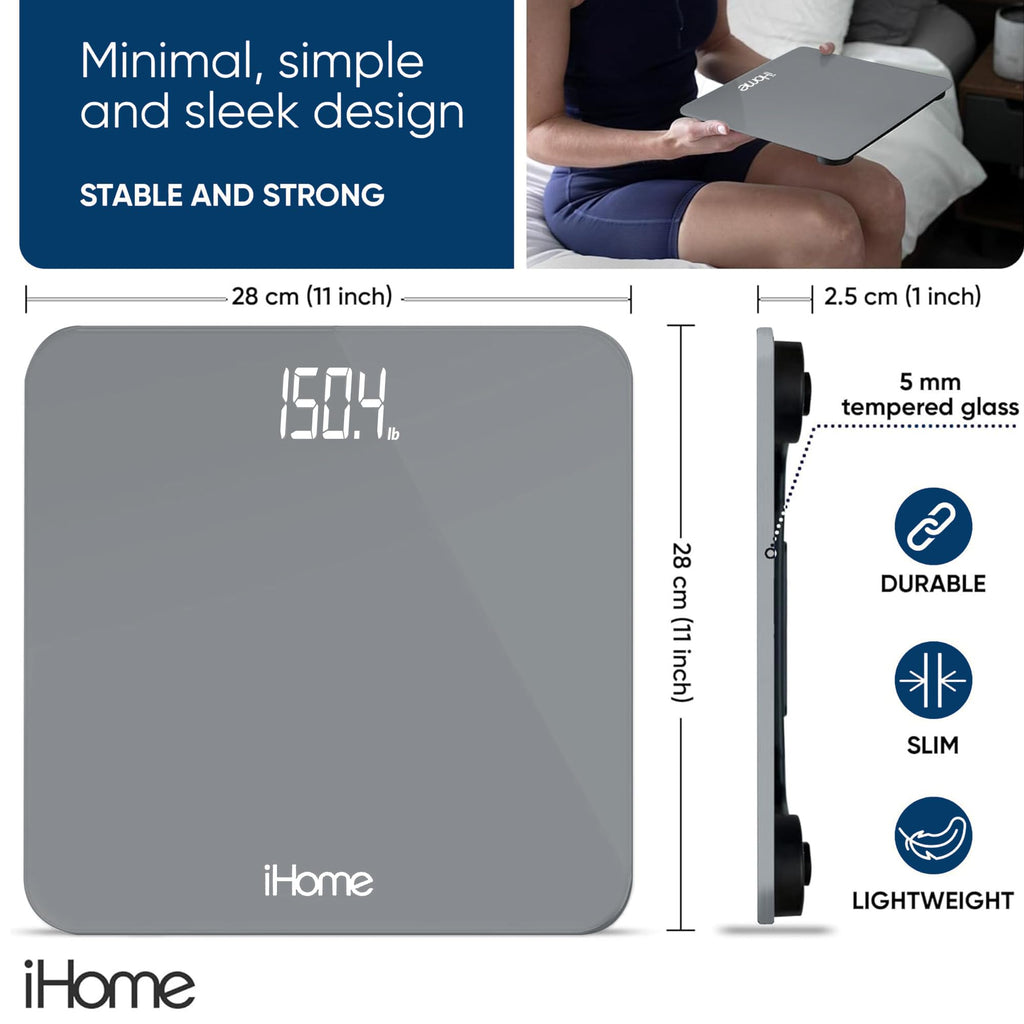 iHome Digital Bluetooth Smart Scale for Body Weight, Weight Scale, Including BMI, Body Fat, Muscle Mass, Batteries Included (Black Smart Bluetooth)