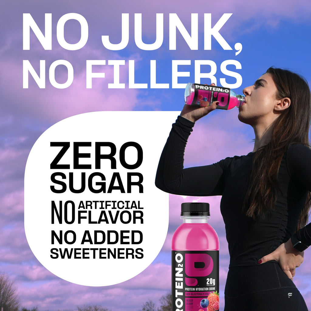 Protein2o Hydration Drink - 2-in-1 Liquid Clear Whey Protein Isolate and Electrolyte Drink - 20g Protein, Vitamins B5, B6 - Post-Workout Recovery - 16.9 Fl Oz - 12 Count Strawberry Watermelon
