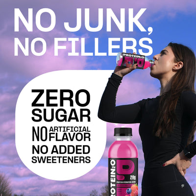 Protein2o Hydration Drink - 2-in-1 Liquid Clear Whey Protein Isolate and Electrolyte Drink - 20g Protein, Vitamins B5, B6 - Post-Workout Recovery - 16.9 Fl Oz - 12 Count Strawberry Watermelon