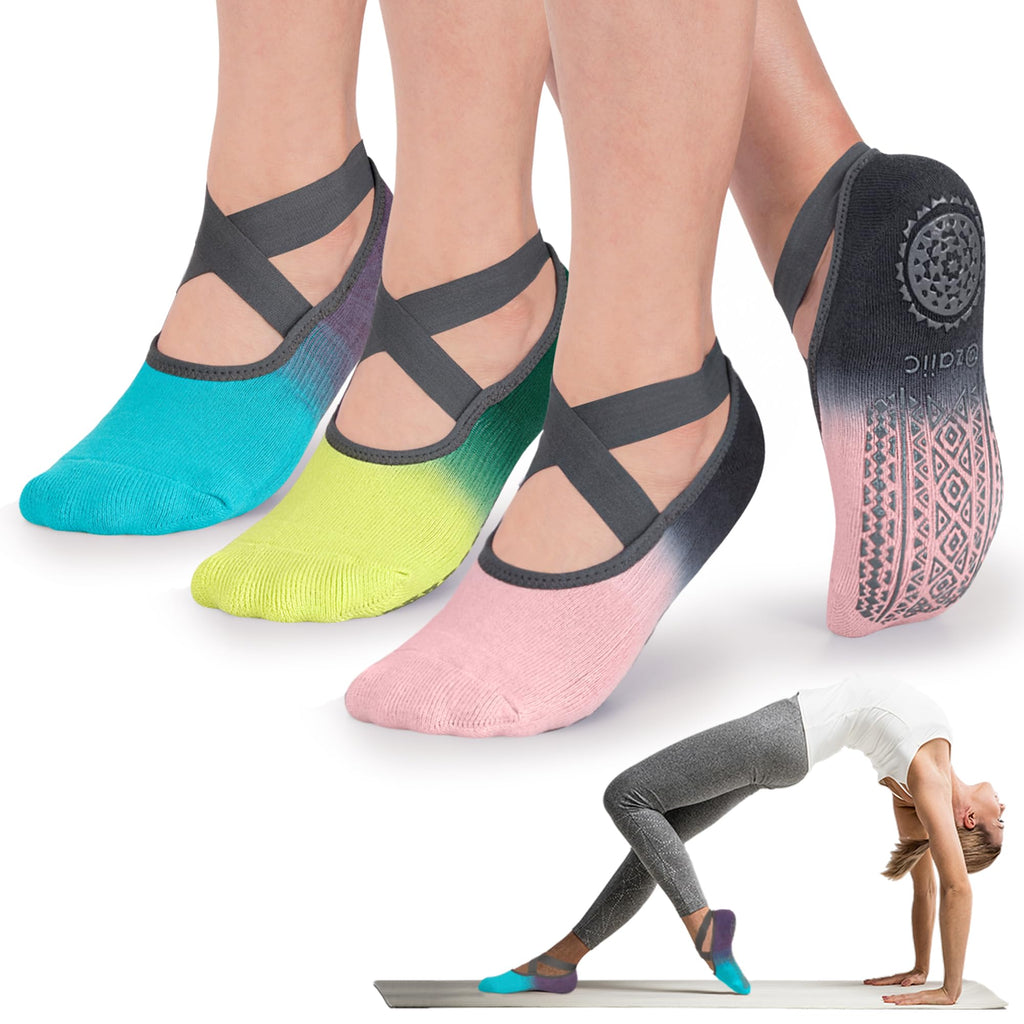 Ozaiic Pilates Socks for Women Non Slip Grip, Yoga Socks with Grippers for Barre, Hospital, Ballet, Dance, Barefoot Workout