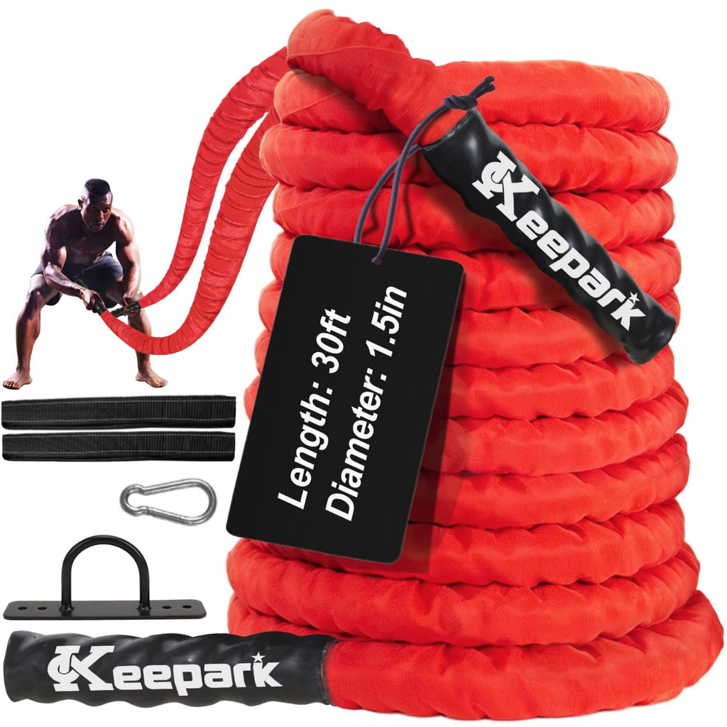 Battle Ropes for Home Gym Exercise: 1 Inch Diameter 9.2 FT Length Workout Rope Exercise Rope Training Ropes with Protective Sleeve for Kids Men Women Exercise Fitness & Strength Training