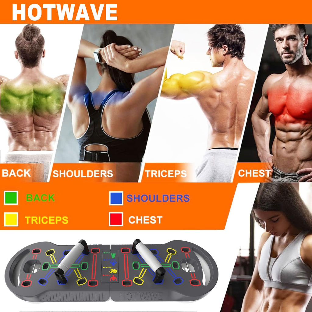 HOTWAVE Portable Exercise Equipment with 16 Gym Accessories,20 in 1 Push Up Board Fitness,Resistance Bands with Ab Roller Wheel,at Home Workout for Men