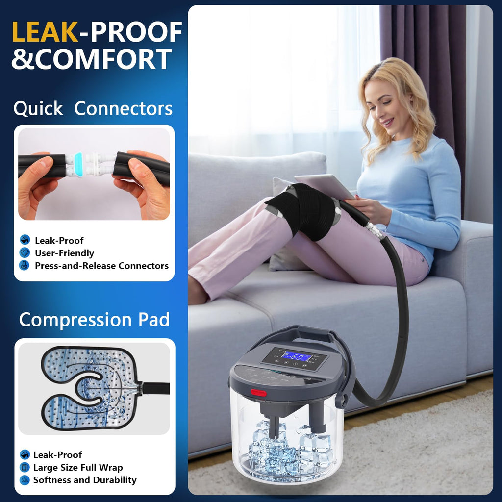 Cold Therapy Machine with Programmable Timer, Ice-Machine-for-Knee-After-Surgery, Knee Replacement Recovery Equipment, Cryotherapy Pain Relief w/Compression Pad for Shoulder, Ankle (Dark Grey)