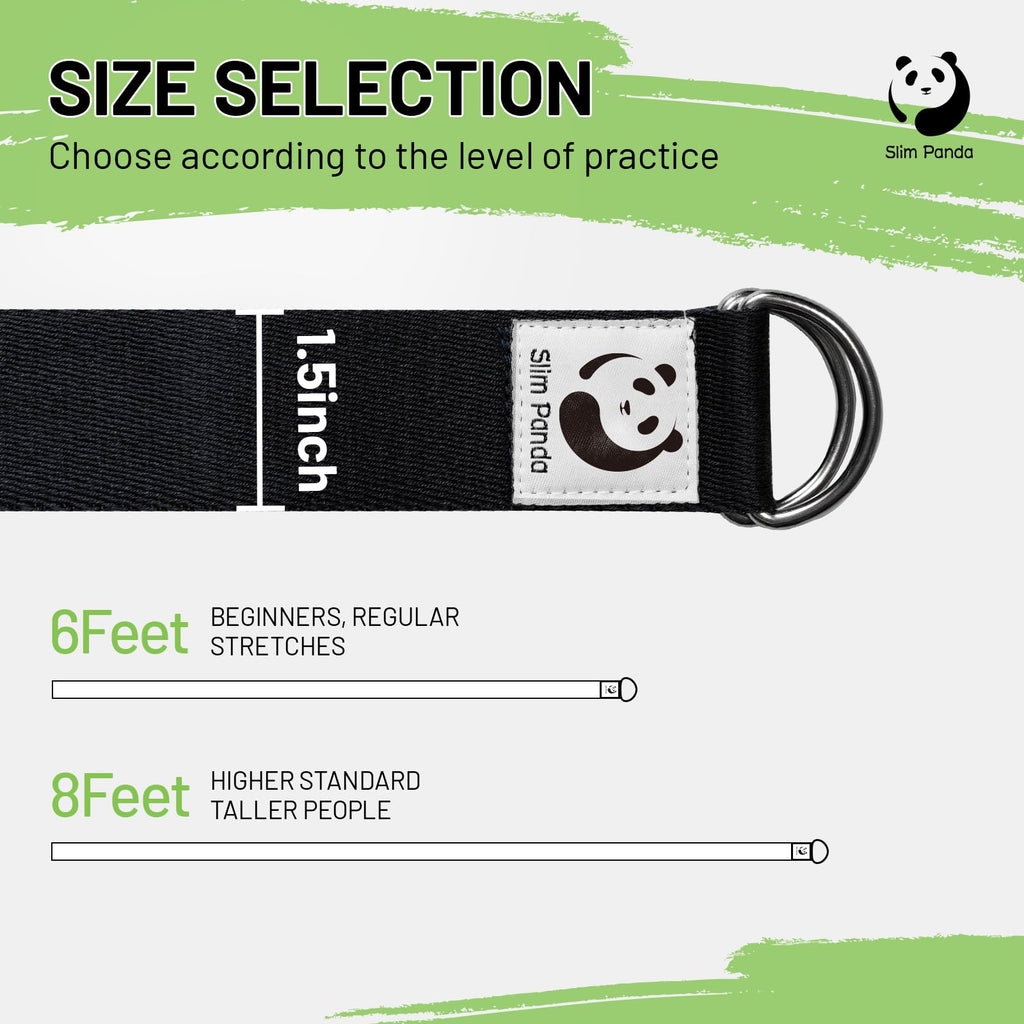 Slim Panda Yoga Strap for Stretching,Cotton Yoga Strap with Adjustable D-Ring Buckle,Non-Elastic Yoga Belt for Pilates,Gym Workouts,Physical Therapy,Improve Flexibility