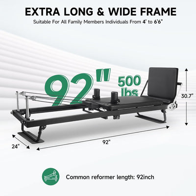 92" 2ND Gen Extended Pilates Reformer, Foldable Pilates Machine with Pilates Ring Circle & Headrest, Jumpboard, Dual Resistance Springs, Pilates Equipment for Home Workout, up to 500 lbs