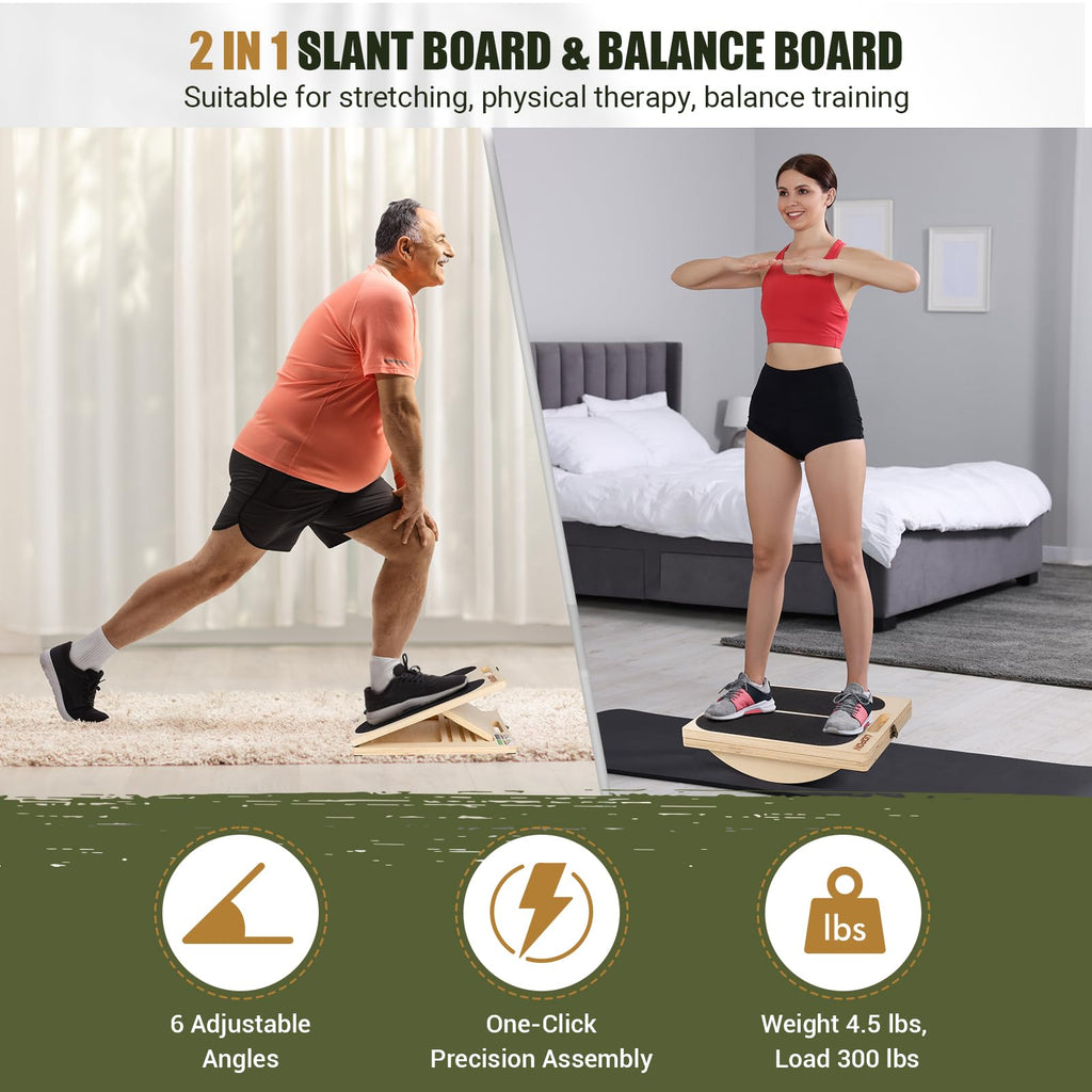 Slant Board for Calf Stretching, Adjustable Portable Wooden Incline Board for Calf Stretcher with Training Poster, 300 Lbs Weight Capacity Calf Stretch Wedge for Leg, Knees, Heel, Ankle & Stretching