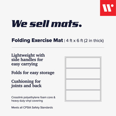 We Sell Mats - 4 ft x 6 ft x 2 - Personal Fitness & Exercise Mat for Home Workout - Lightweight and Folds for Carrying – All Purpose Gym Mat – Thick Mat for Yoga, Pilates, Stretches, Floor Exercises