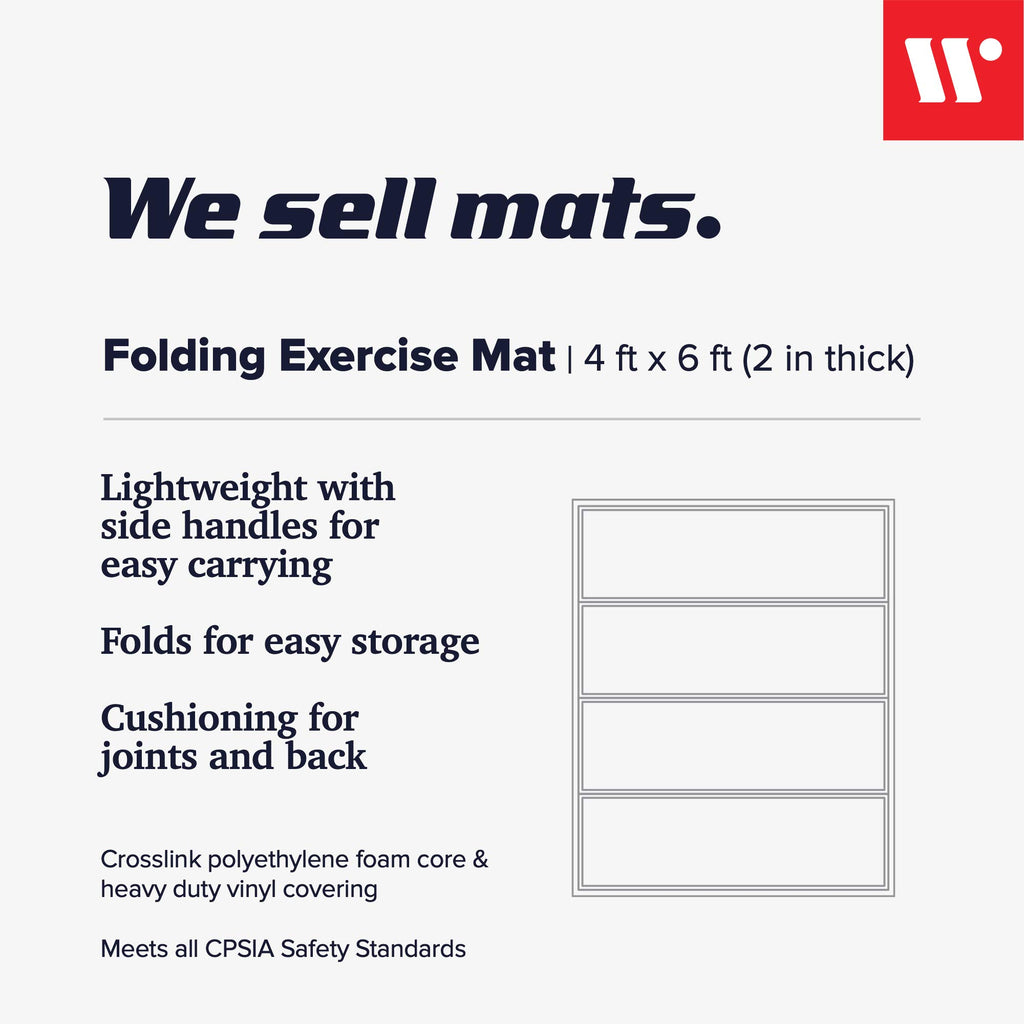 We Sell Mats - 4 ft x 6 ft x 2 - Personal Fitness & Exercise Mat for Home Workout - Lightweight and Folds for Carrying – All Purpose Gym Mat – Thick Mat for Yoga, Pilates, Stretches, Floor Exercises