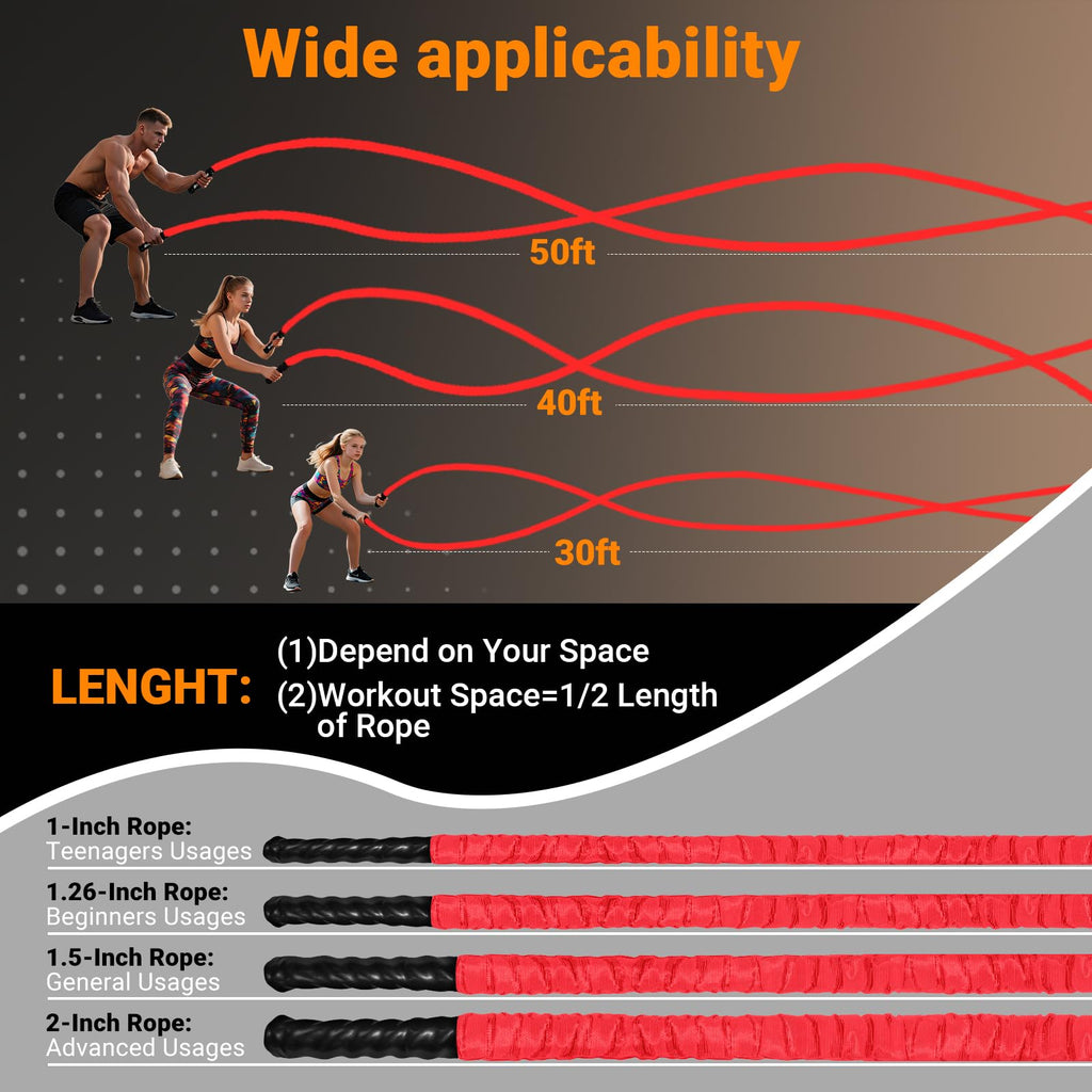 Battle Rope 1/1.26/1.5/2 Inch Diameter,Pink 30FT/40FT/50FT Exercise Workout Ropes for Home Gym Heavy Weighted Training Rope for Working Out