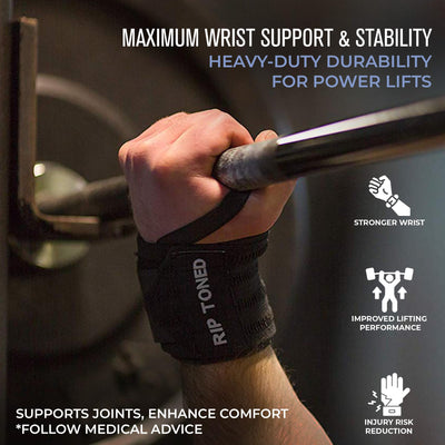 Rip Toned 18” Wrist Wraps - USPA Endorsed Wrist Straps for Weightlifting - Quality Wrist Support - Adjustable, Durable, Machine Washable - Gym Wraps for Powerlifting - for Men & Women