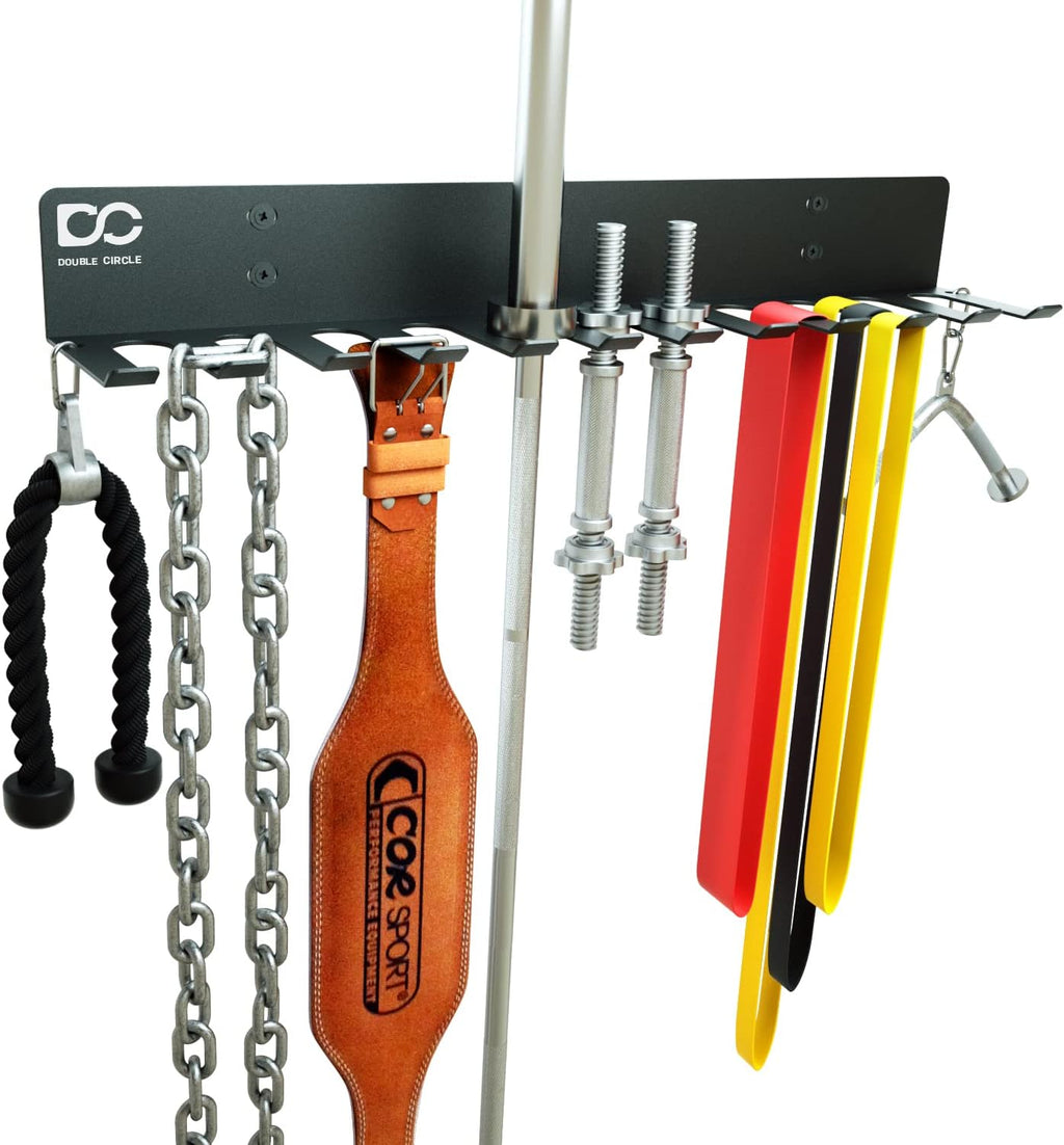 Double Circle Gym Storage Rack with 12 Hooks, Multi Purpose Gym Equipment Wall Rack Hanger for Pro Home Gym Storage for Exercise Bands, Barbell Bars, Jumprope (Hardware Included)