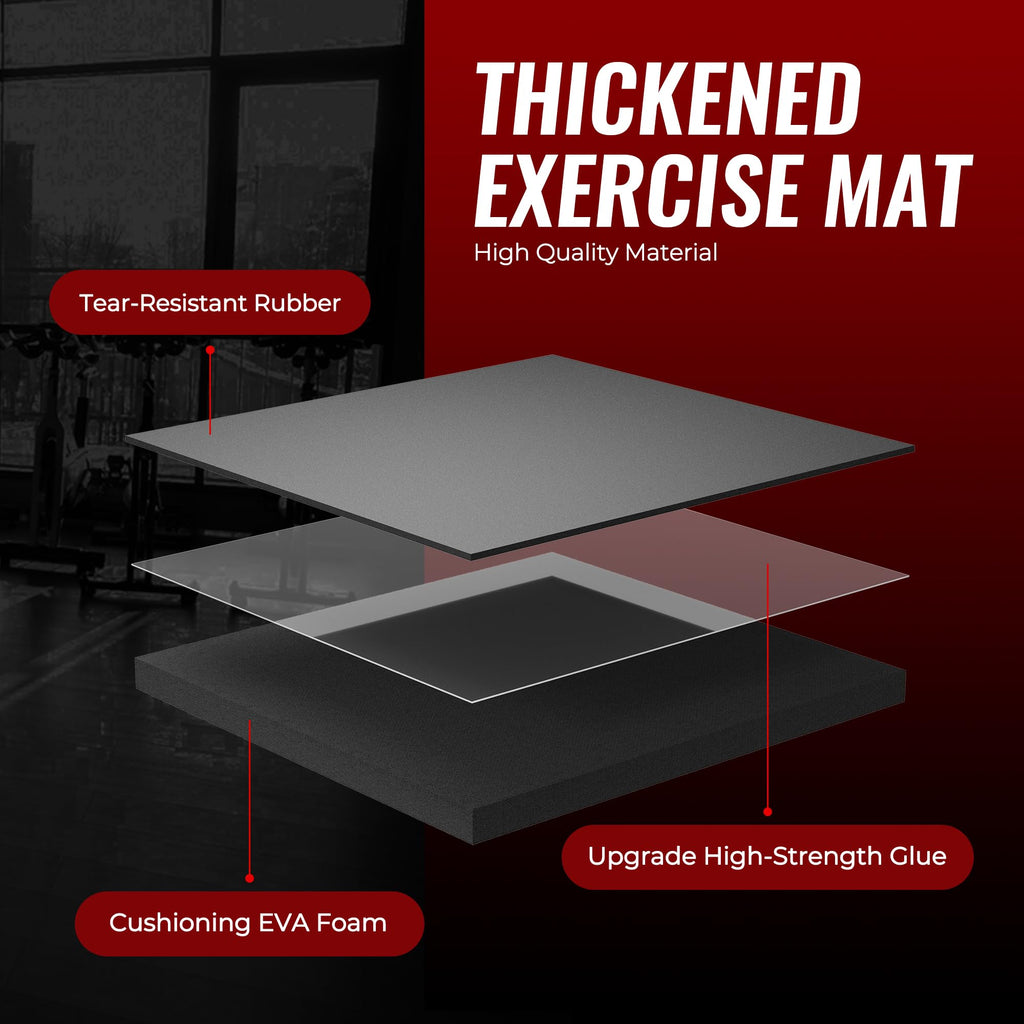 SUPERJARE 0.56'' Thick 12 Pcs 48 Sq Ft Rubber Top Exercise Equipment Mats, High Density EVA Foam Mats with Rubber Top, Interlocking Gym Flooring for Home Gym, Protective Workout Mat, Black/Grey