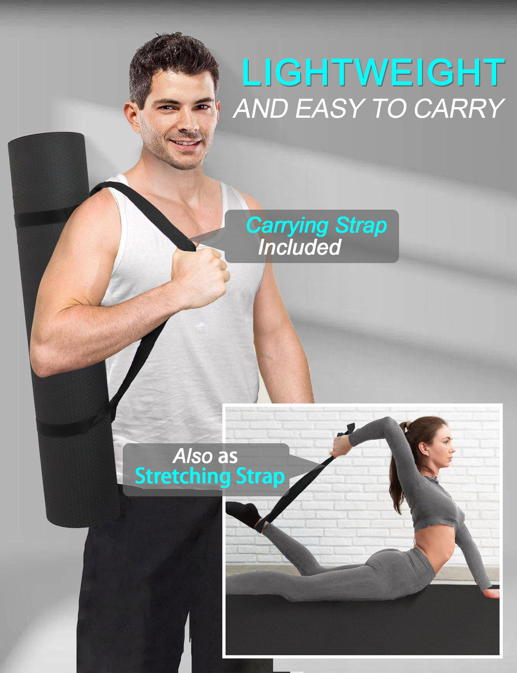 Extra Long & Wide Thick Yoga Mat for Tall Men & Women, 84'' x 32'' x 7mm Oversized Yoga Mat Double-Sided Non Slip, Pro TPE Yoga Mats with Strap