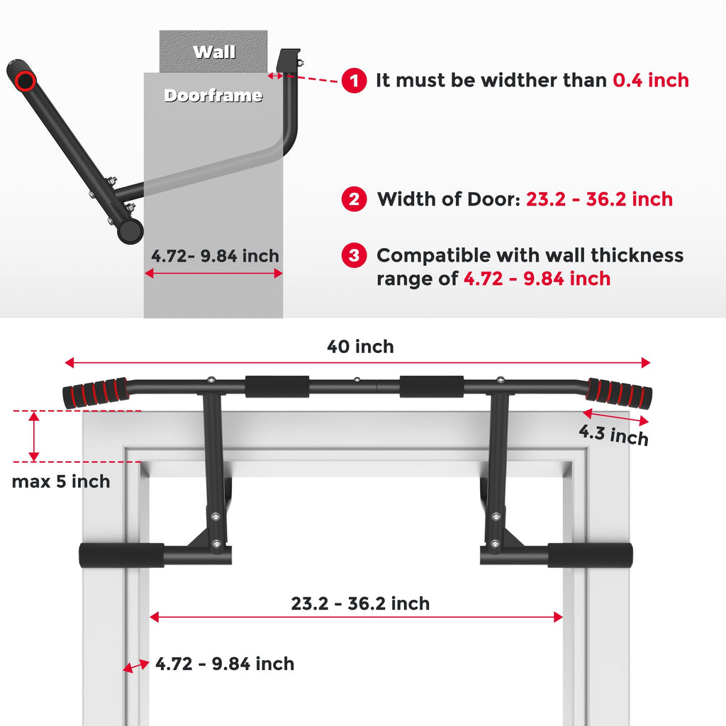 ONETWOFIT Pull Up Bar for Doorway, 440 lbs Heavy Duty Upper Body Fitness Workout Bar for Home Gym Exercise, Multi-Grip Strength Wall Mounted Door Frame Chin-Up Bar for Almost All Doors
