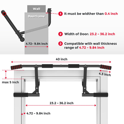 ONETWOFIT Pull Up Bar for Doorway, 440 lbs Heavy Duty Upper Body Fitness Workout Bar for Home Gym Exercise, Multi-Grip Strength Wall Mounted Door Frame Chin-Up Bar for Almost All Doors
