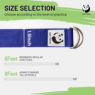 Slim Panda Yoga Strap for Stretching,Cotton Yoga Strap with Adjustable D-Ring Buckle,Non-Elastic Yoga Belt for Pilates,Gym Workouts,Physical Therapy,Improve Flexibility