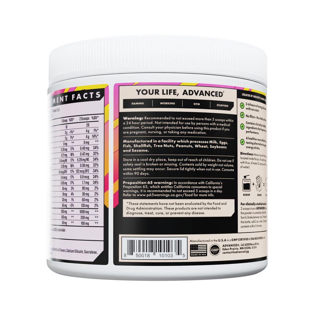 Advanced Energy - Energy Boosting Formula with Electrolytes for Hydration - L-Theanine to Combat Jitters - Sugar Free & Keto Friendly - No Maltodextrin (40 Servings) (Rocket Pop)