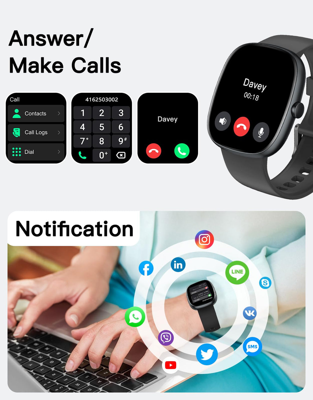 Fitness Tracker 2025 Ver. (Answer/Make Calls), 1.85" Smart Watch Fitness Watches for Women Men with 24/7 Heart Rate Blood Oxygen Monitor Sleep Tracker 100+ Sport Modes IP68 Waterproof (Pink)