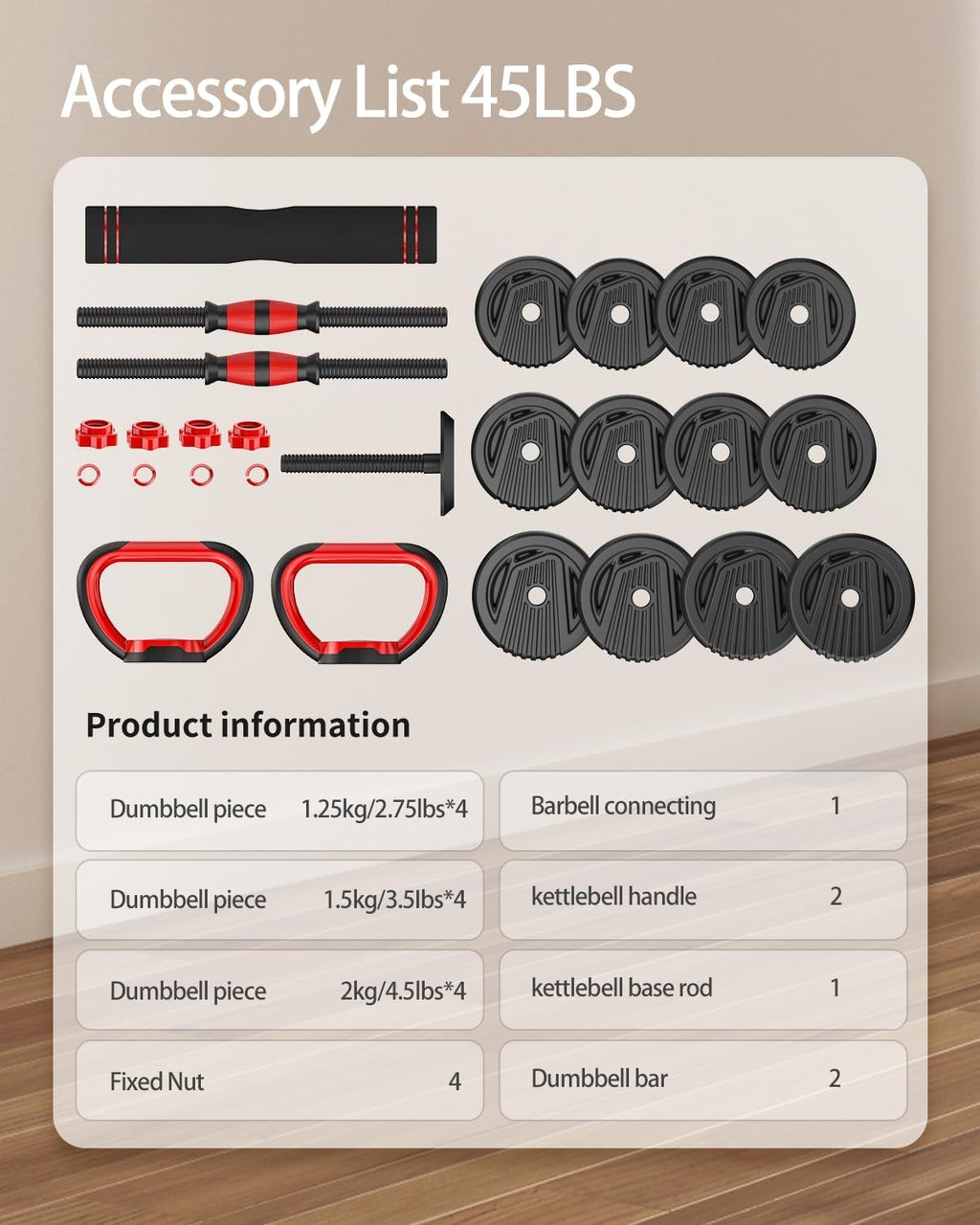 Adjustable Dumbbells, 10/20/30/45/70/90lbs Free Weight Set with Connector, 4 in1 Dumbbells Set Used as Barbell, Kettlebells, Push up Stand, Fitness Exercises for Home Gym Suitable Men/Women