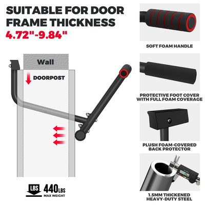 ONETWOFIT Pull Up Bar for Doorway, 440 lbs Heavy Duty Upper Body Fitness Workout Bar for Home Gym Exercise, Multi-Grip Strength Wall Mounted Door Frame Chin-Up Bar for Almost All Doors