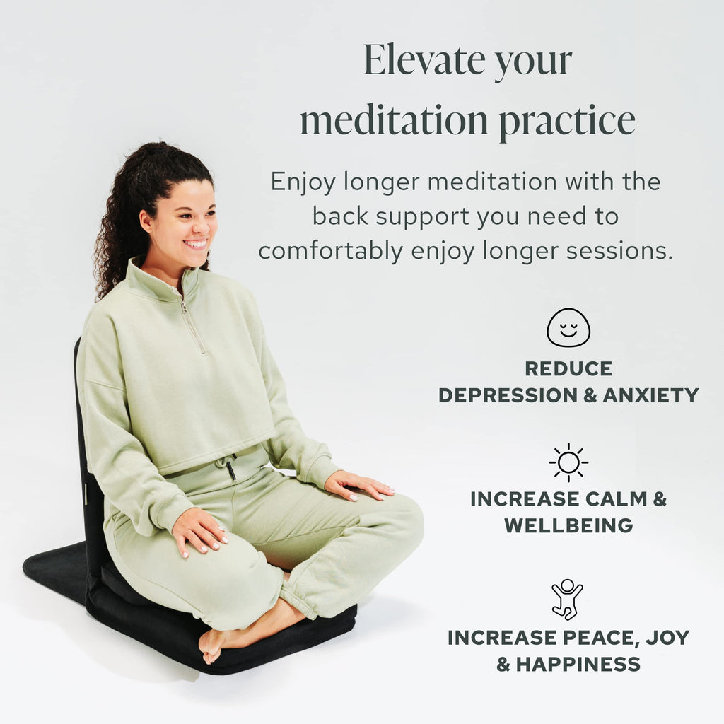 Mindful Modern Folding Pro Meditation Chair - Adjustable Meditation Seat with Back Support and Half Moon Buckwheat Meditation Cushion - Comfortable Mindfulness Living Room Floor Chair