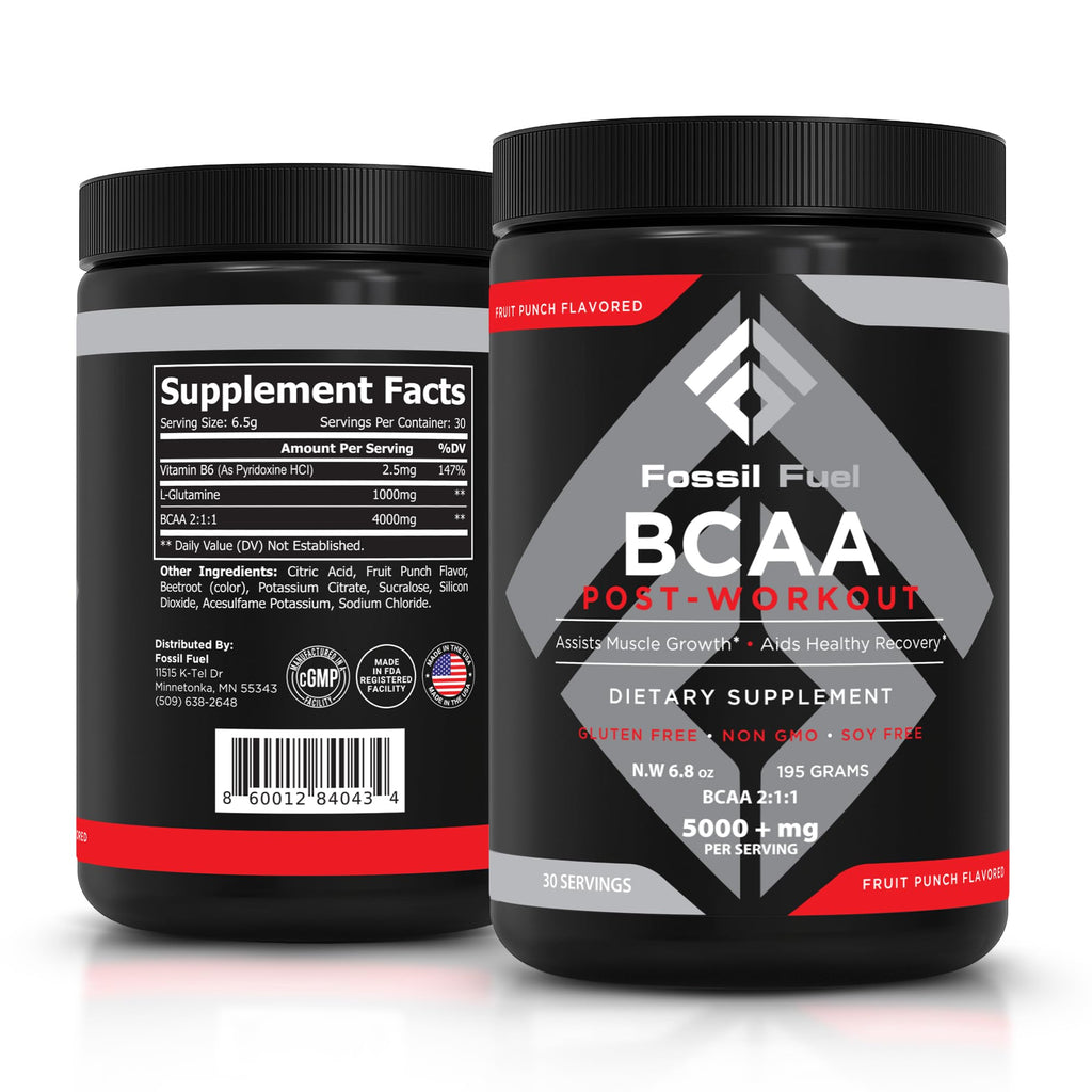 Fossil Fuel Sugar-Free BCAA Powder – Post-Workout Muscle Recovery with BCAAs, Glutamine, Vitamin B6, Amino Acids, Endurance & Hydration, Honeydew Watermelon (30 Servings)