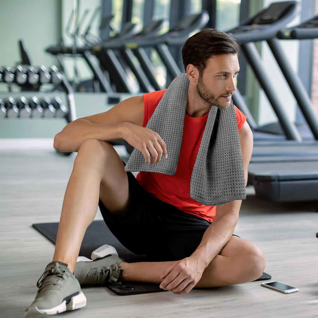 Microfiber Gym Towels for Working Out, Quickly Dry Yoga Towels for Men & Women Tennis, 16 Inch x 27 Inch, 6 Pack, Black