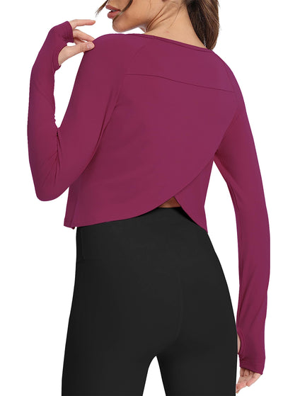 Bestisun Long Sleeve Athletic Workout Shirts Sports Yoga Gym Crop Tops for Women