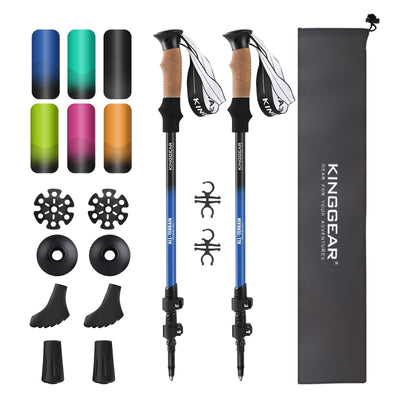 KINGGEAR Nordic Walking Stick, TP1 Hiking Poles Retractable Lightweight 7075 Aluminum, Trekking Poles with Flip Lock, Natural Cork and EVA Grip, 2pc Hiking Gear