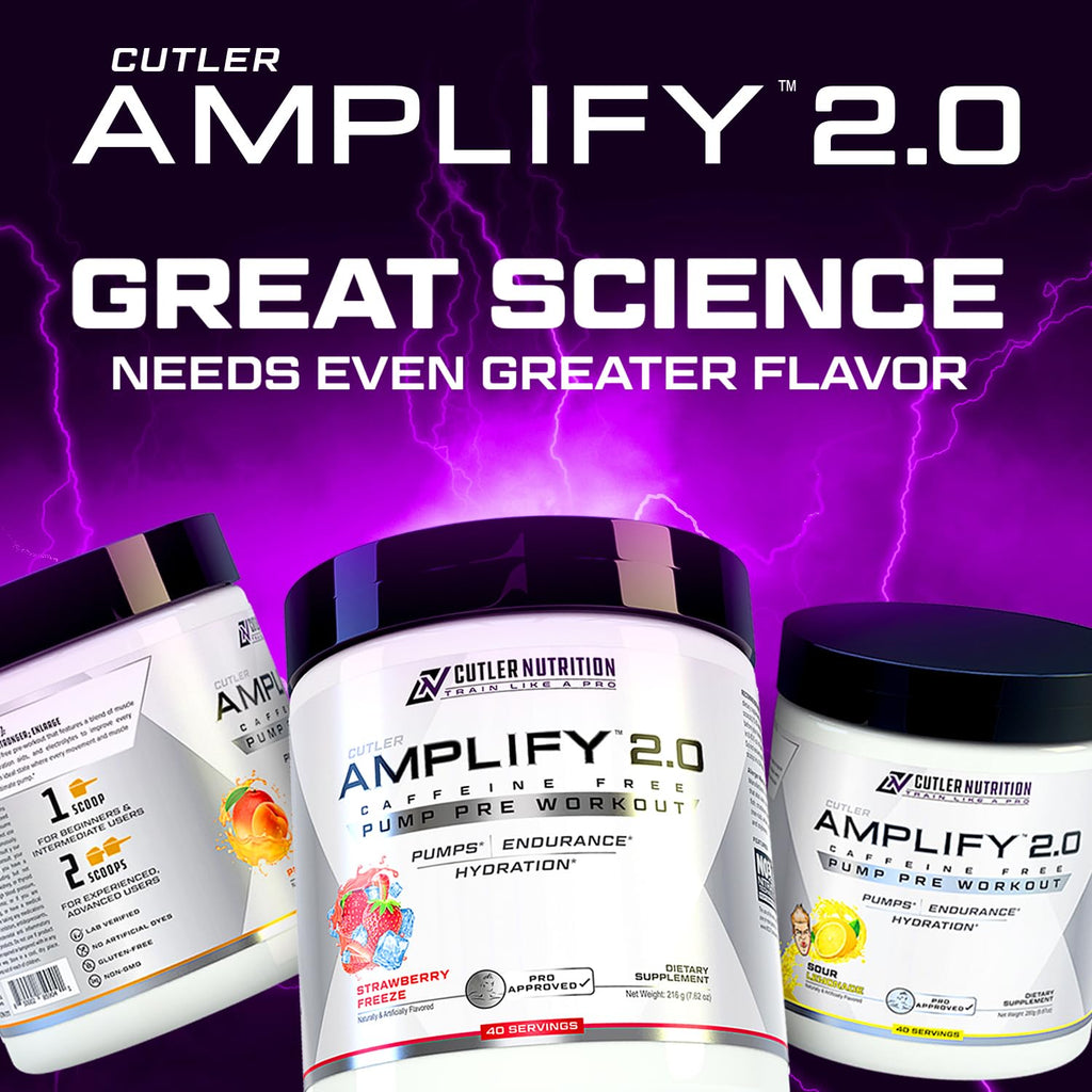 Cutler Nutrition Amplify Pump Pre Workout Caffeine Free Nitric Oxide Booster containing Arginine and Citrulline Pre-Workout for Maximum Pumps Sour Lemonade Flavor