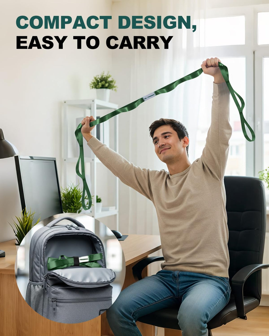 Trideer Stretching Strap Yoga Strap Physical Therapy for Home Workout, Exercise, Pilates and Gymnastics, 10 Loops Non-Elastic Stretch Bands with Aesthetic Packaging for Women & Men