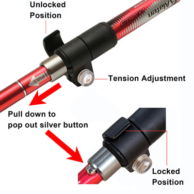 Aluminum Collapsible Ultralight Travel Trekking Hiking Pole for Men and Women (Fits 5'3" - 6'2")
