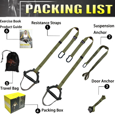 Bodyweight Resistance Training Straps, Complete Home Gym Fitness Trainer kit for Full-Body Workout, Included Door Anchor, Extension Strap, Fitness Guide