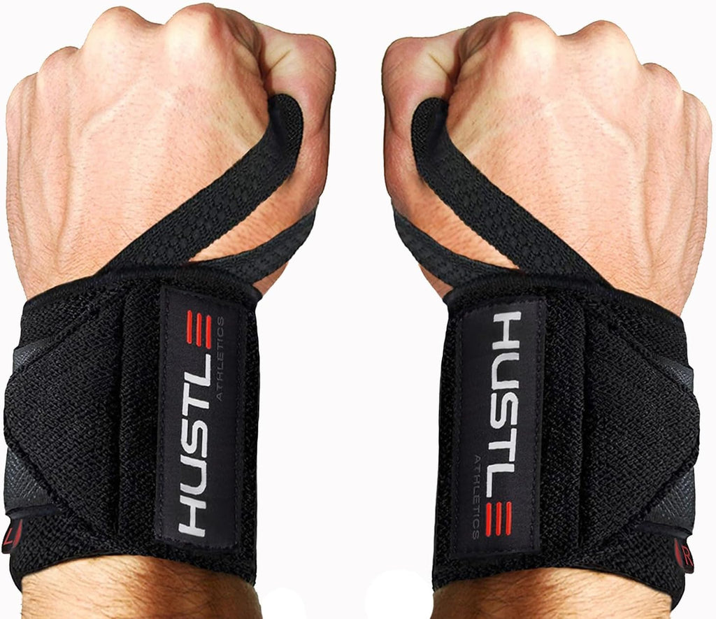 Hustle Athletics Wrist Wraps for Weightlifting - 18" & 12" Premium Wrist Support Weight Lifting Wraps to Lift Heavier & Train Harder - Heavy Duty Powerlifting & Bench Press Gym Straps for Men & Women
