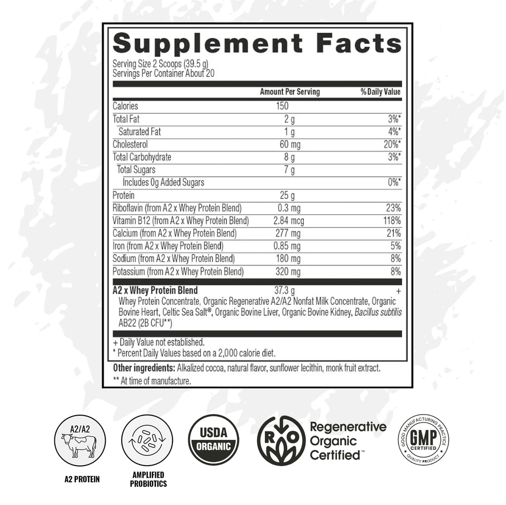 A2 Protein Powder, Peppermint Milkshake, 25 G Protein per Serving, Organic A2/A2 Whey Casein Blend With Probiotics and Celtic Sea Salt, Gluten Free Workout Supplement, Non GMO, 20 Serv, 27.4 Oz