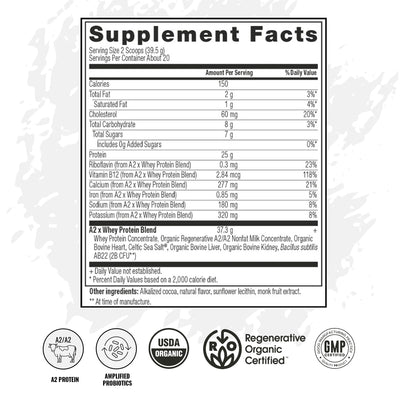A2 Protein Powder, Peppermint Milkshake, 25 G Protein per Serving, Organic A2/A2 Whey Casein Blend With Probiotics and Celtic Sea Salt, Gluten Free Workout Supplement, Non GMO, 20 Serv, 27.4 Oz