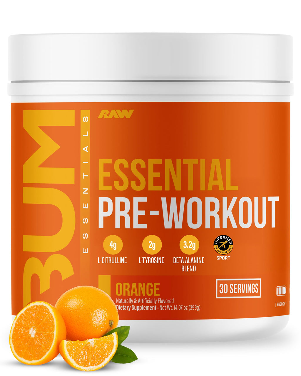 RAW Nutrition - Essential Pre - Chris Bumstead Pre Workout Formula, Sports Nutrition Pre-Workout Powders | Men & Womens Drink, Energy Powder for Working Out (Peach Mango)
