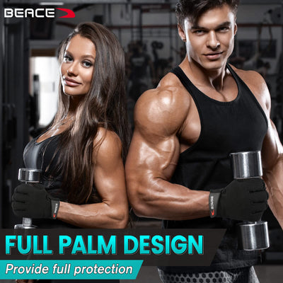 BEACE Full Finger Weight Lifting Gym Gloves with Anti-Slip Leather Palm for Workout Exercise Training Fitness and Bodybuilding for Men & Women