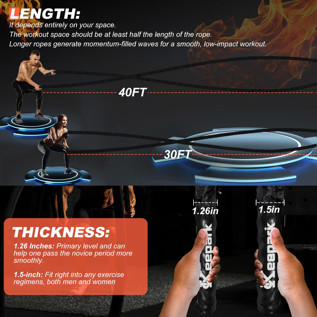 Battle Ropes for Home Gym Exercise: 1 Inch Diameter 9.2 FT Length Workout Rope Exercise Rope Training Ropes with Protective Sleeve for Kids Men Women Exercise Fitness & Strength Training